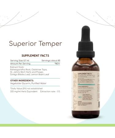 HerbEra Superior Temper B60 Alcohol-Free Extract Tincture: Ashwagandha Root, St. John's Wort Herb, Ginkgo Biloba Leaf, Lemon Balm Leaf. Mood Balance Formula 2 Fl Oz 2 Fl Oz (Pack of 1) - Buy Online on GoSupps.com