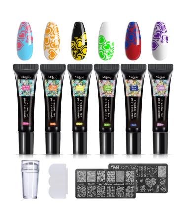Mobray Nail Stamping Polish Gel, 6PCS Nail Stamper Kit with 1*Head Stamper and 1*Scraper and 2*Leaves Flowers Animal Image Stamping Plate for Nail Art. kit 2