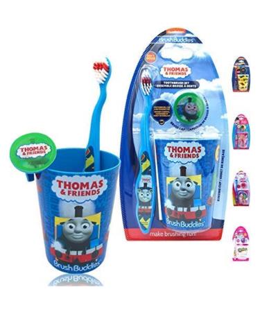 Thomas Premium Soft Bristle Toothbrush Set - Manual Toothbrush Cover Cap Rinsing Cup for Kids Girls Boys Children Perfect for Birthday Gifts Goodies Favor