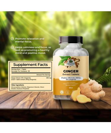 Amazing Botanicals Ginger Root Extract Tablets 200 mg - 10% Gingerols, 20 mg per Tablet, 30 Tablets - Buy Online on GoSupps.com