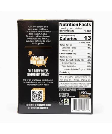 Blk & Bold Cold Brew - Smoove Sweet, Low Calorie, Zero Sugar - Fair Trade Certified Specialty Coffee - B Corp - Black Owned Business - 8 oz Can (Pack of 4) - Buy Online on GoSupps.com