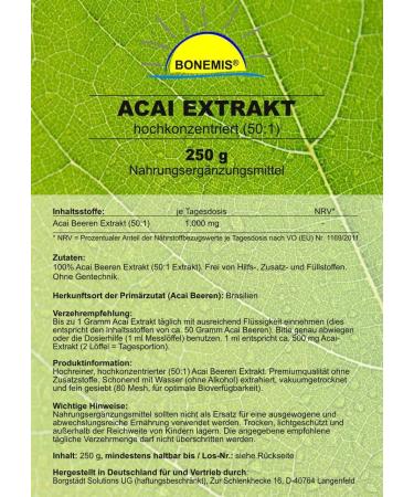 Bonemis Acai Extract 50:1 | Pure Vegan Powder (250g) - Additive-Free for Optimal Health - Buy Online on GoSupps.com