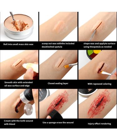 DELANCI SFX Makeup Kit - Professional Halloween Special Effects Supplies with Scar Wax, Coagulated Blood, Brushes, Paint, Sponges, Spatula - 14pcs - Buy Online on GoSupps.com