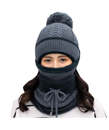 Ronony knitting cap bobble hat LOOP SCHALD SET warm winter hat Beanhie H tie Winter scarf hose scarf knitting scarf circular scarf for women and girls winter hat and loop scarf beanie knitting caps warm m blue