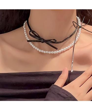 OralGos Elegant Adjustable Double Layer Choker Necklace - Stylish Silver Leather Bow Chain Jewelry for Women & Girls - Buy Online on GoSupps.com