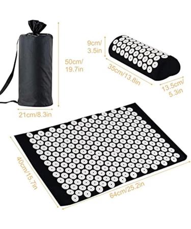Acupuncture Mat Cushion Set with Carry Bag - Yoga Acupress Mat for Neck Pain Relief Muscle Tension & Relaxation - Black - Buy Online on GoSupps.com
