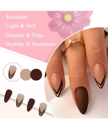 24-Pack Medium Almond Artificial Nails - Brown Glitter Press-On Acrylic Fingernails for Women & Girls - Buy Online on GoSupps.com