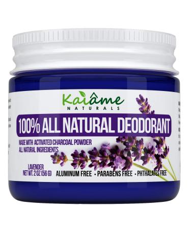 Kaiame Naturals Natural Deodorant (Lavendar) with Activated Charcoal Powder  All Natural and Organic Ingredients  No Aluminum  Parabens  or Phthalates Lavender