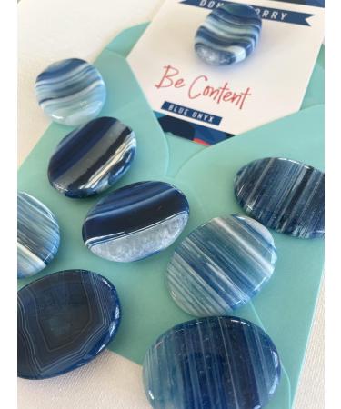 Blue Striped Onyx Banded Crystal Worry Thumb Stone - Meditation, Spiritual Stress Relief, Healing Energy - Reiki Chakra Blue Onyx Gift - Buy Online on GoSupps.com