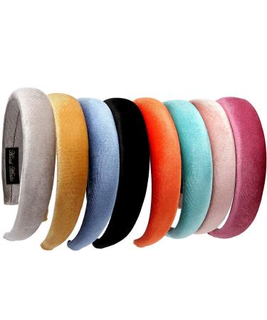 LONEEDY 8 PCS Hard Headbands 1.2Inch Velvet Sponge Thick Hairbands DIY Hair Accessories for Women (Sponge 8 colors)
