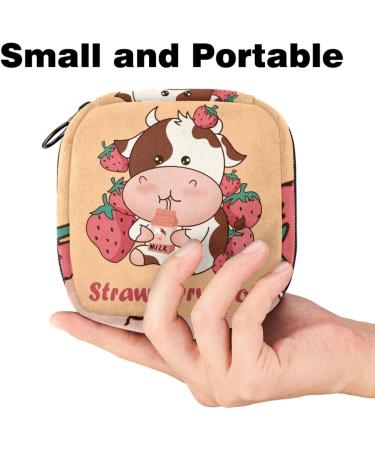 Menstruation Pad Bag with Zipper - Stylish Women's Napkin & Tampon Bag - Strawberry & Cow Design for Girls - Buy Online on GoSupps.com