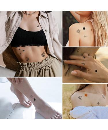 Sun Moon Star Temporary Tattoos - 7 Sheets, 100+ Minimalist Cute Black Designs, Fake Tattoo Stickers for Kids & Women - Buy Online on GoSupps.com