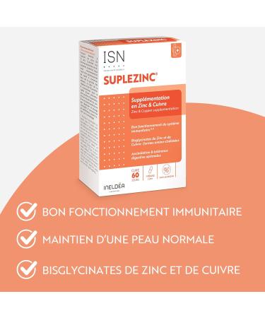 ISN - Ineldea Sant Naturelle Suplezinc - Dietary supplement - Zinc and Copper Bisglycinates - Maintaining proper immune function - Antioxidant action - 2 months cure - Buy Online on GoSupps.com