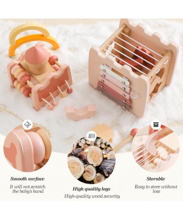 Shop Celebrity Babe Montessori Toys - 5 in 1 Pink Wooden Learning Toys for Baby Girls | Motor Skills Activity Cubes for Ages 3+ - Buy Online on GoSupps.com