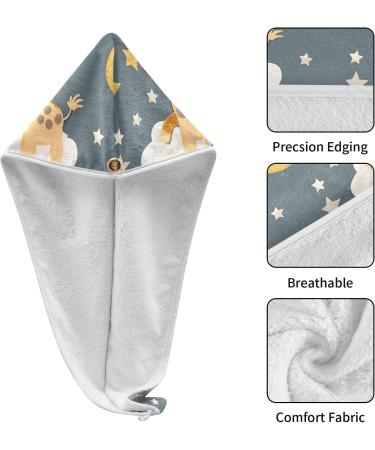 Giraffe Moons Stars Hair Towel 2 Pack - Super Absorbent Quick Dry Hair Turbans for Women & Girls | Perfect Hair Drying Solution - Buy Online on GoSupps.com