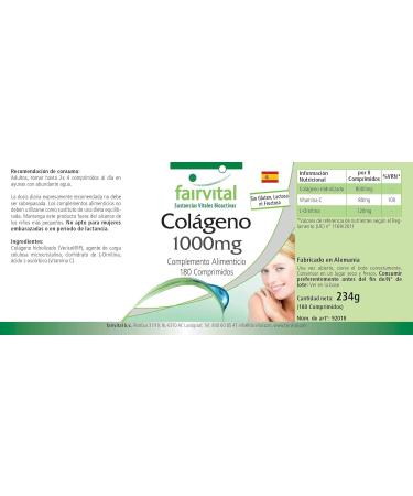 Fairvital | Collag ne - 8000 mg de collag ne par dose journali re - pendant 20 jours - dose lev e - 180 comprim s - avec Vitamine C et de la L-ornithine - Buy Online on GoSupps.com