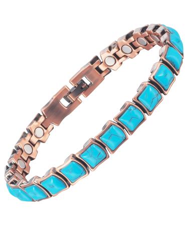 Yinox magnetic therapy arthritis copper bracelet for women effectively relieves arthritis and wrist pain lodged with Turkish turquoise combines fashion and health (3500 gauss) (a)