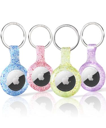 Airtag holder 4 Pack glitter air day trailer case compatible with Apple GPS Tracker silicone itag item tracker key ring women bling light keychain protective cover Organizer accessories yellow/blue/red/purple