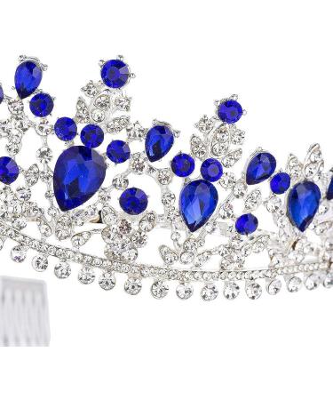 Rhinestone Crystal Queen Tiara Headband - Silver Blue | Perfect for Wedding, Pageant, Birthday Party | Princess Crown for Women and Girls - Buy Online on GoSupps.com