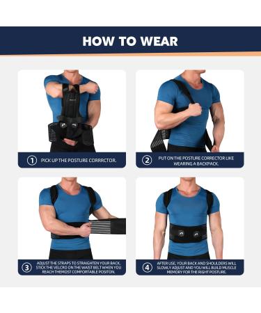 Back Brace & Posture Corrector | Adjustable Support for Men & Women | Neck Pain Relief & Body Alignment | Large Black - Buy Online on GoSupps.com
