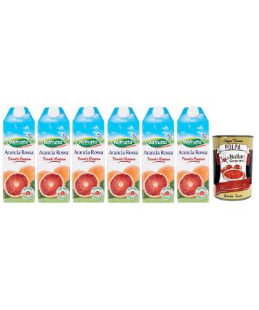Italian Gourmet E.R. 6 x Valfrutta Red Orange Juice Refreshing Drinks Alcohol-Free Juice Blood Orange Flavored Fruit Juice 1500 ml Italian Gourmet Tomato Pulp Box 400 g