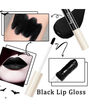 2PCS Black Matte Lip Liner & Lipstick Set | High Pigmented Waterproof Black Lip Gloss for Goth Halloween & Cosplay Makeup - Buy Online on GoSupps.com