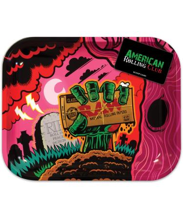 RAW Zombie Rolling Tray | Large ( 13.5 x 11 x 1.25" ) | Includes RAWthentic Certificate, Large Zombie Tray and American Rolling Club Scoop Card