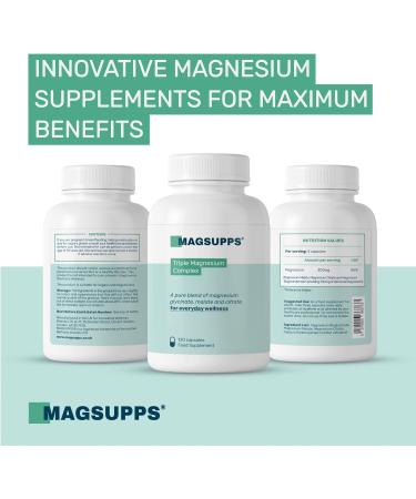 MAGSUPPS Triple Magnesium Complex - 300mg Pure Magnesium for Muscles, Sleep, Calm & Energy - 120 Capsules - UK Made - Buy Online on GoSupps.com