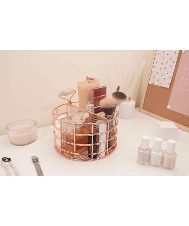 Rosework Rose Gold Makeup Brush Holder - 4 Compartment Organizer for Vanity, Cosmetic Brush Storage and Skincare - Round Design - Buy Online on GoSupps.com