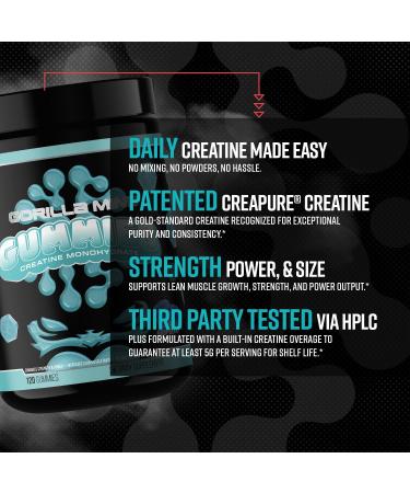 Gorilla Mind Creatine Gummies - Third-Party HPLC Tested | 5g Creapure Creatine Monohydrate | Verified Potency & Purity | Strength Power Lean Muscle | No Added Sugar | Blue Raspberry Flavor - Buy Online on GoSupps.com