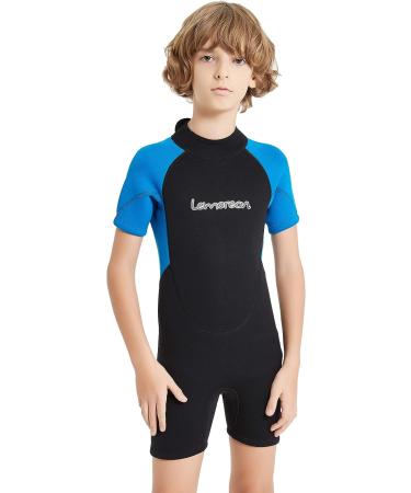 Lemorecn Kids 3mm & 2mm Wetsuits Youth Premium Neoprene Shorty Swim Suit - Black+Light Blue, Size 10 - Buy Online on GoSupps.com