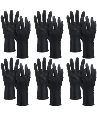 6 Pairs Hair Dye Gloves Reusable Anti-skid Hair Color Gloves Thick Waterproof Rubber Gloves Professional Hair Dye Accessories for Home Salon, Black, Large
