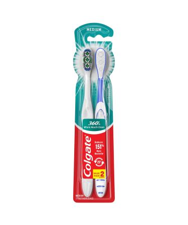 Colgate 360 Toothbrush with Tongue and Cheek Cleaner Medium - 2 Count