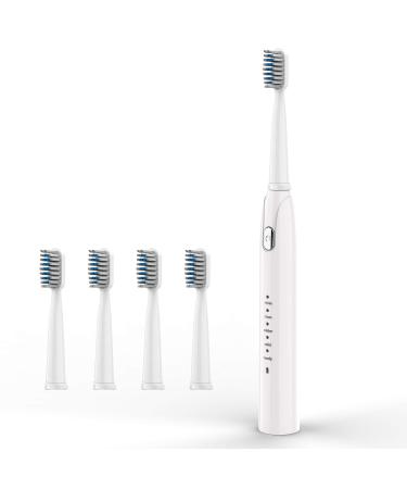 HKF HO KI HO Sonic Electric Toothbrush USB Rechargeable Toothbrush with Minimum 40 Days Use 2 Mins Smart Timer and 5 Optional Modes 4 Brush Heads(White)