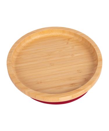 Tiny Dining Children's Segmented Round Bamboo Dinner Plate with Strong Stay Put Suction Cup - Great for Baby Toddler Weaning - Eco Friendly Kids Food Plates - Red