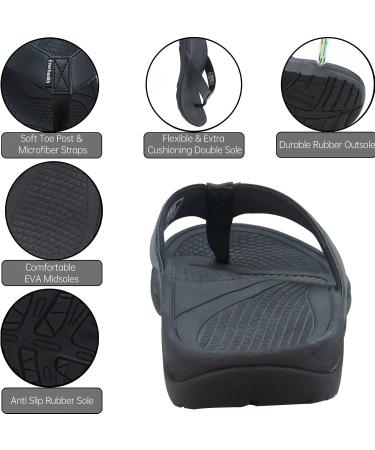 Men's Orthotic Arch Support Flip Flops for Plantar Fasciitis & Heel Pain Relief - Black, Size 10 - Buy Online on GoSupps.com