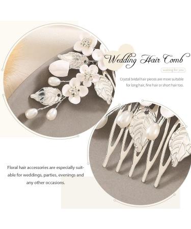 Unicra Flower Bride Wedding Hair Comb Silver Pearl Hair Accessories Crystal Bridal Headpiece for Women and Bridesmaid - Buy Online on GoSupps.com