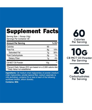 Nutricost C8 MCT Oil Powder 2LBS (32oz) - Unflavored 95% C8 MCT Oil - 2 Pound Pack - Buy Online on GoSupps.com