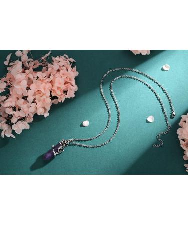 XIANNVXI Rose Flower Pendant Necklace for Women Healing Crystals Hexagonal Stones Necklaces Reiki Spiritual Natural Gemstone Quartz Point Jewelry Purple - Buy Online on GoSupps.com