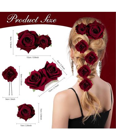 Rose Hair Clip Flower Hairpin Rose Brooch Floral Clips Rose Hair Clip for Thick Hair Flower Pins Wedding Hair Accessories for Women for Women's Hair Accessories Bridal Hair P Wine red - Buy Online on GoSupps.com