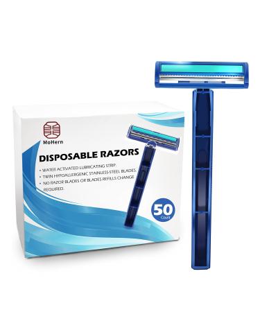 Disposable Razors for Men 50 Count Men Razora for Shaving with Lubricating Strips Twin Hypoallergenic Stainless-Steel Travel Razor for Men Sensitive Skin