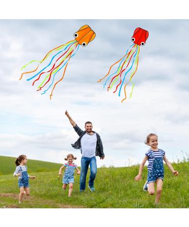 YSBER 2 Pack Large Octopus Kites - 3.8ftx2.3ft 3D Mollusc Octopus Kite with 157 Inch Colorful Tail - Easy Flyer Kite for Children and Adults - Outdoor Beach Park Kite in Red+Orange - Buy Online on GoSupps.com