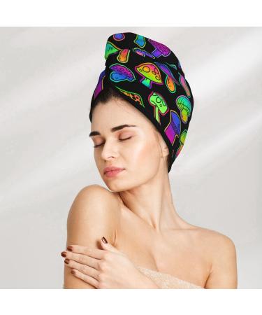 Quick-Dry Hair Towel Wrap with Button | Towel Turban for Effortless Drying | Bright Mushrooms Design - Buy Online on GoSupps.com