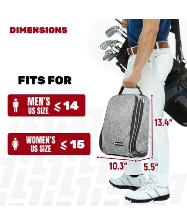 SAPLIZE Golf Shoe Bag with Mesh Ventilation, Outside Pocket | Breathable Shoe Carrier Tote for Golf Accessories | Sports Travel Organizer, Grey, US Size 14 - Buy Online on GoSupps.com