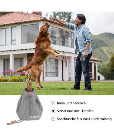 WOGOPRO Dog Treat Bag - Canvas Food Bag with Clip Buckle & Tension Rope for Training - Gray | Shop Internationally - Buy Online on GoSupps.com