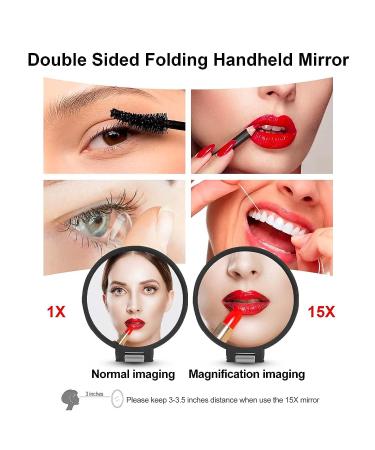 CLSEVXY Double Sided Handheld Mirror 1X 15X Magnification - Travel Friendly - Adjustable Rotation Pedestal - Vanity Makeup Desk Mirror - Buy Online on GoSupps.com