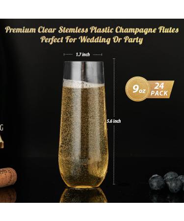 FOCUSLINE 24 Pack 9 Oz Stemless Plastic Champagne Flutes - Heavy Duty Clear, Shatterproof, Disposable & Reusable Glasses for Wedding or Party - Buy Online on GoSupps.com
