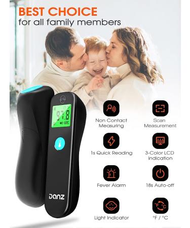 Danz No-Touch Forehead Thermometer | 3-Color LCD Screen, Fast 1-Second Reading, Fever Alarm | Infrared Digital Thermometer for Adults | Ideal for Home, Office, Hospital - Buy Online on GoSupps.com