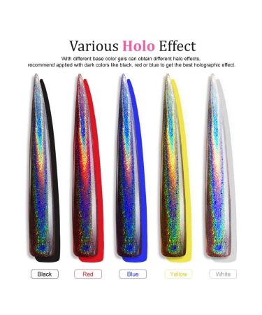Holographic Nail Powder Set - Unicorn Chrome Glitter Dust with Sponge Applicators, Mirror Effect Rainbow Pigment Silver Powder for Holographic Nail Polish (0.04oz/1g) - Buy Online on GoSupps.com