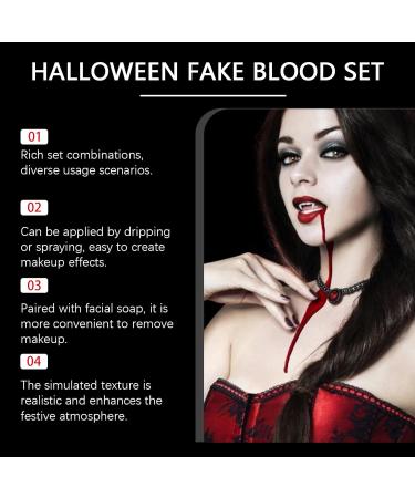  Rubu22a Halloween Artificial Blood Kit - 50ml Fresh Artificial Blood + 50ml Dark Red Theatre Blood - Artificial Blood - Washable - For Halloween Zombie Vampire Wounds (50ml + 50ml) - Buy Online on GoSupps.com